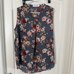 Lyking Women’s Gray Floral Sleeveless Blouse Sz XL. MH-227
